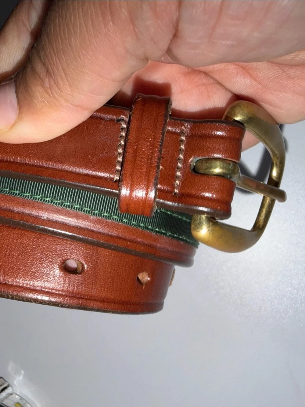 Tory English Bridle Green Brown Leather HorseBit Belt Brass Equestrian Women 28